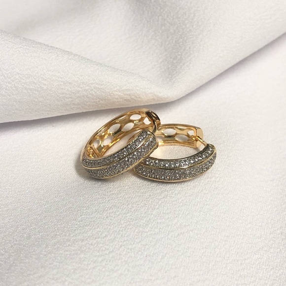 18k Gold Filled Diamond Huggie Earrings - Picture 2 of 5